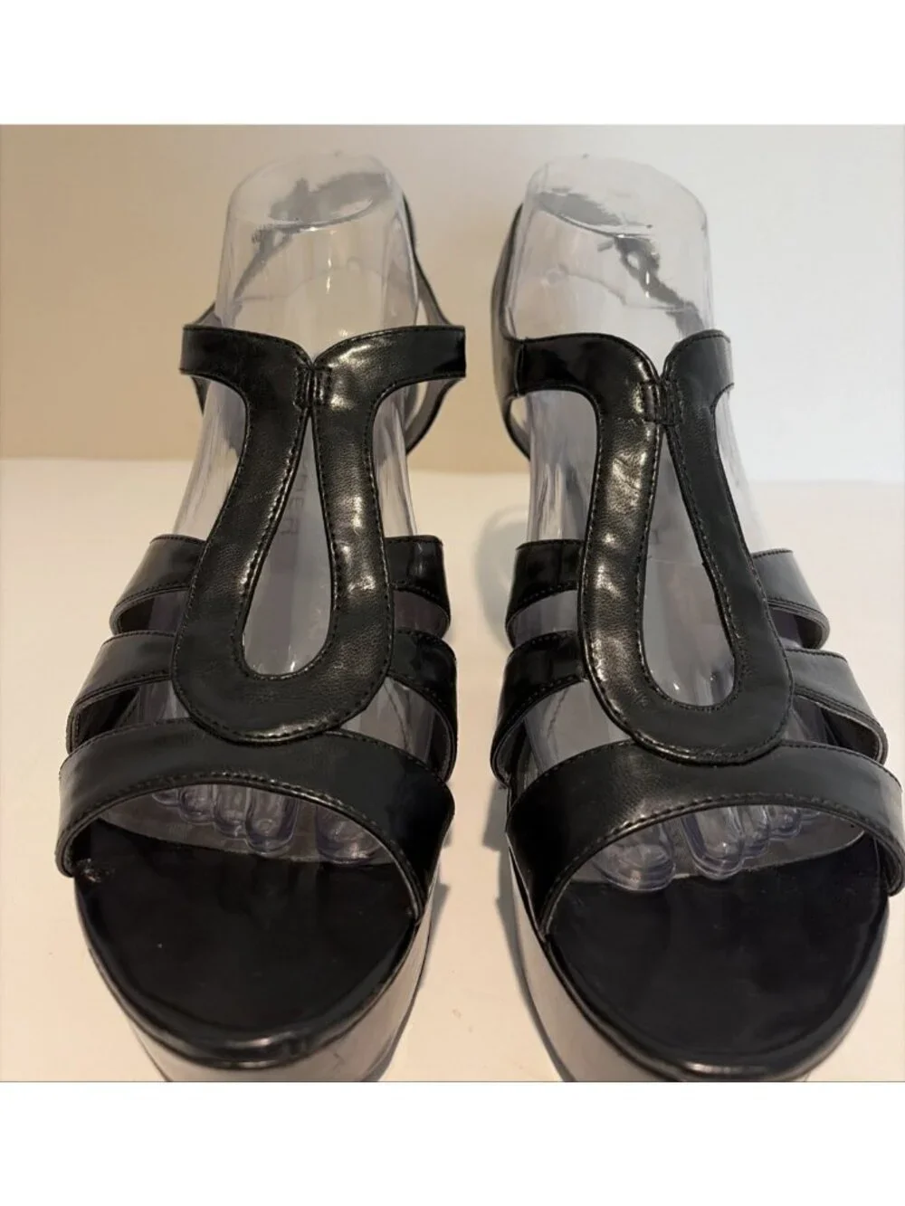 Y2K Chunky Wedged Platform Sandals Size 10 Black Strappy Wedge Disco Grunge Alt
